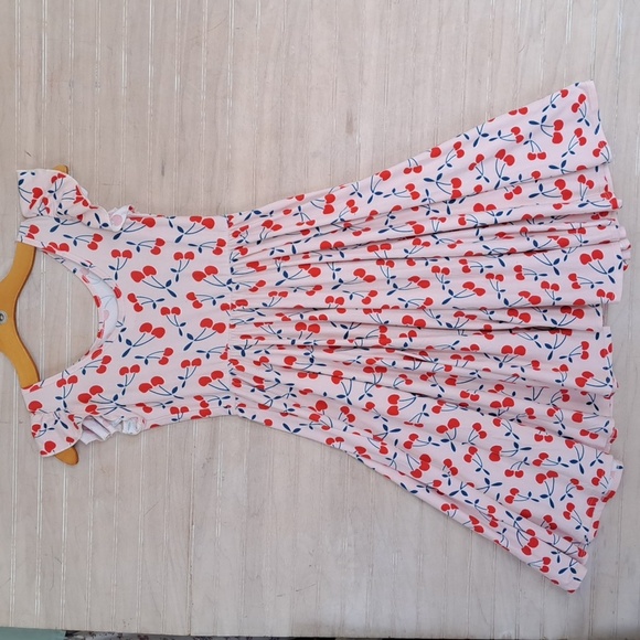 Dot Dot Smile Girly Cherry Print Flutter Sleeve Fit & Flare Flowy Dress Pink - Picture 3 of 9